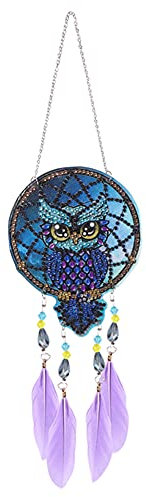 Demiawaking Diamond Painting Traumfänger Dreamcatcher DIY Diamant Malerei Gartendeko Auto Anhänger Lucky Windspiele Fenster Deko Geschenk (Eule)