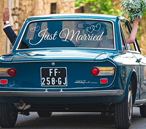 myrockshirt just Married Aufkleber Auto Aufkleber 90 x 40 cm süß frisch verliebt Sticker Wandtattoo Autoaufkleber