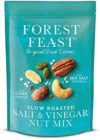 FOREST FEAST Slow Roasted Salt & Vinegar Nut Mix 8 x 120g | Sea Salt & Cider Vinegar Roasted Nut Mix with Cashews, Almonds, Peanuts, Pecans & Pumpkin Seeds | Vegan Snack