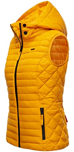 MARIKOO Damen Übergangsjacke leichte Steppweste mit abnehmbarer Kapuze Hasenpfote XS-3XL