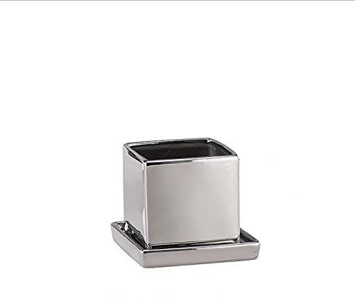 FBWSM Maceta cuadrada de cerámica, maceta de interior con agujero de drenaje, contenedor moderno para plantas suculentas para decoración del hogar, plata, L