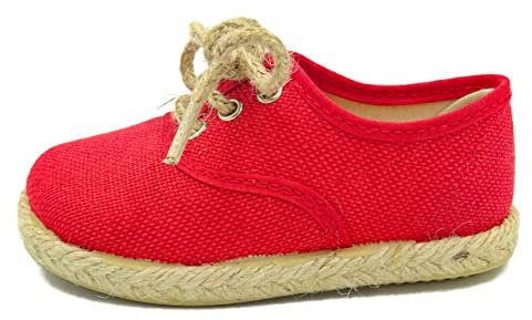 PULIDINES - esparteña de niño de Lino con la Suela de Goma para Ceremonia Bebé niño Talla: 21 Color: Rojo
