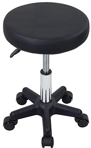 FURWOO Runder Rollhocker Höhenverstellbarer Hocker mit Rädern für Spa Salon Massage Schwarz