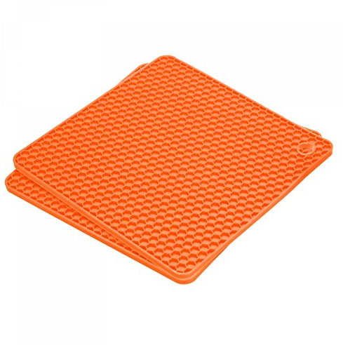 sourcing map Silicone Trivet Mats 2pcs, Square Hot Pan Pads Hot Pot Holder, Heat Resistant Non-Slip Drying Mat for Kitchen Counter Table - Orange