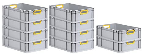 PROREGAL SuperSparSet 10x Eurobox NextGen Color | HxBxT 17x40x60cm | 34 Liter | Griffe gelb offen | Glatter Boden | Eurobehälter, Transportbox, Transportbehälter, Stapelbehälter