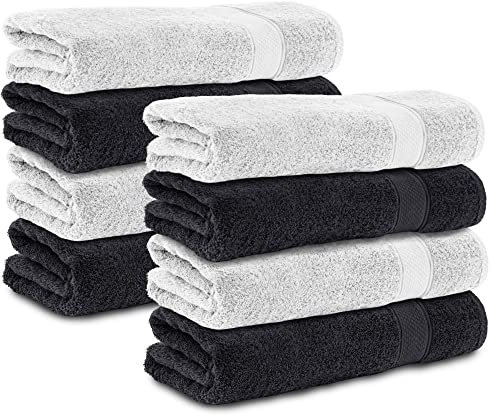 Komfortec 8er Handtücher 50x100 cm Set aus 100% Baumwolle, Frottee, Weich, Schwarz/Weiß