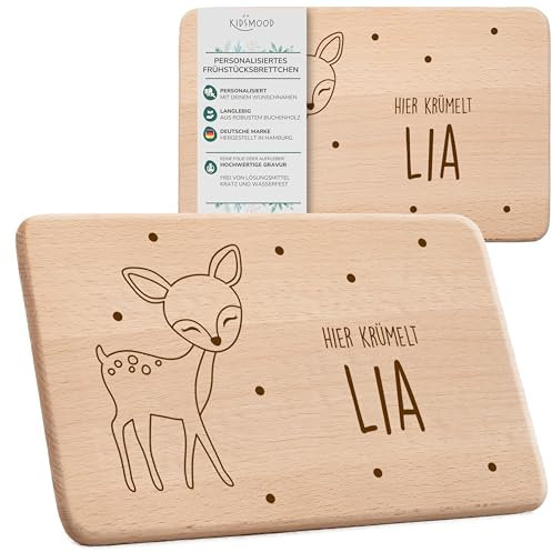 KIDSMOOD - Frühstücksbrettchen mit Wunschnamen - Individuelles Hier Krümelt Brettchen mit Gravur - Personalisierte Geschenke Kinder und Baby mit Namen