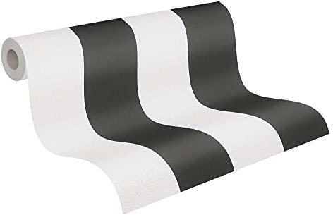 BRICOFLOR Gestreifte Tapeten | Klassische Tapete schwarz weiß gestreift | Vlies Wandtapete mit Blockstreifen für Wohnzimmer und Esszimmer | Streifentapete in Textiloptik mit Vinyl