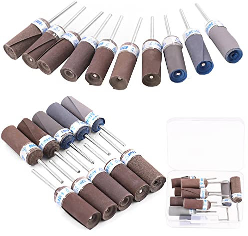 Keadic 10Pcs Aluminum Oxide Abrasive Sanding Drums Sleeves Assortment 180 to 2000 Grits Drum Sandpaper Rotary Accessories for Metals Plastic Wood Rubber Sanding Deburring Blending Polishing