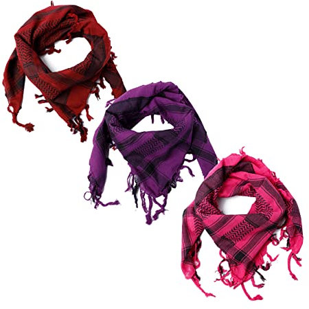 ROCK DADDY Estd 2000 ROCK HARD CLOTHING Halstuch Kopftuch Shemagh Palituch Taktischer Arabischer Arafat Schal Dreieckstuch Palästinenser PLO 100% Baumwolle (Set Bordeaux/Pink & Lila-Schwarz)