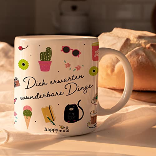 HappyMots Tazza originale in ceramica di alta qualità da regalare | Tazze da colazione | Adatto per microonde e lavastoviglie | Tazze divertenti | Regalo per la festa della donna