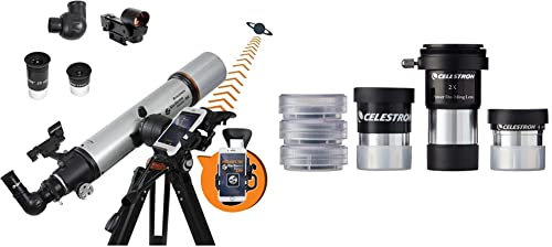 Celestron 22460 StarSense Explorer DX 102AZ Smartphone App-Enabled Refractor Telescope, iPhone/Android Compatible, Grey & 94307 AstroMaster Telescope Accessory Kit, Black