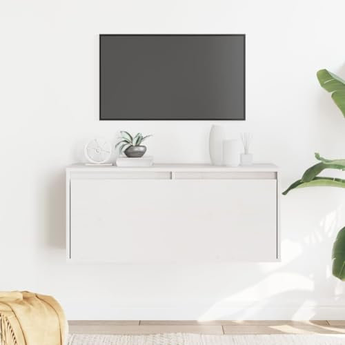 puraday Mobile Porta TV 80x30x35 cm Mobiletto Cucina Mensole da Muro Librerie con Porta Scaffale Mensola Mobile Soggiorno Bianco Versatile Armadietto Parete in Legno Massello di Pino