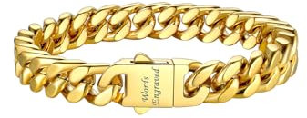 Bestyle Armband Herren vergoldet Panzerkette Armbänder Edelstahl Glieder Link Kettenarmband mit Gravur Hip Hop Rapper Armkette 9mm Breit, 19cm Lang Personalisiertes Geschenk für Jungs Frauen