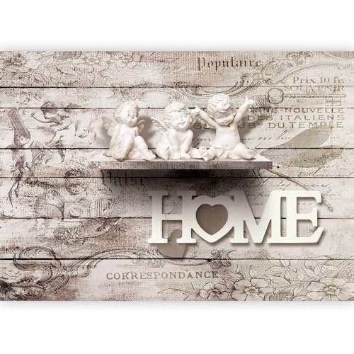 murando - Papier peint panoramique figuratif 300x210 cm - Revêtement mural décoration salon - Anges motif inscriptions en bois en anglais sculptures rétro texture fond vintage h-B-0049-a-a