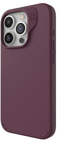 ZAGG Manhattan Snap Handyhülle für iPhone 15 Pro, Premium-Silikon, strapazierfähiges Graphen-Material, Glatte Oberfläche mit komfortablem Ripple-Griff, MagSafe-Handyhülle, Pflaume