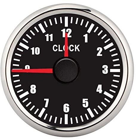 Autouhr, 2 Zoll Universal 0-12 Betriebsstundenzähler Uhr Instrumententafel Messgeräte Anzeige Rote Hintergrundbeleuchtung 12 V/24 V Auto Digital Thermometer Uhr Für Auto Boot Yacht(Schwarz)