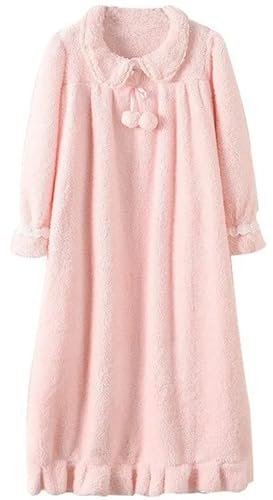 MeiDai Automne Hiver Femmes à Manches Longues Chemise de Nuit Rose Flanelle Chemises de Nuit Filles Robe de Nuit vêtements de Nuit Mignon Corail Polaire (Color : Pink, Size : XL)
