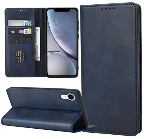 ZYIMOU Handyhülle für iPhone XR Hülle, Leder Schutzhülle Standfunktion Kartenfach Wallet Klapphülle iPhone XR Flip Case Cover, Blau