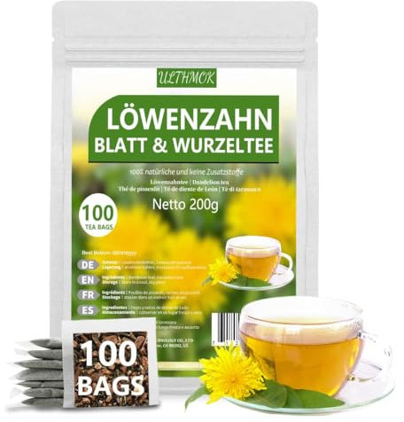 Thé de Pissenlit | Tisane de Pissenlit Pure | Infusion de Pissenlit, Pure Naturelle, Sans Additifs (100 Sachets)