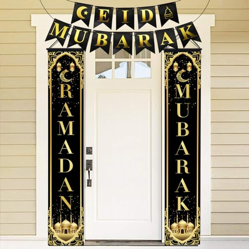 Ycaaeo Ramadan Deko,3 Stück Ramadan Door Banner,Eid Mubarak Banner,Ramadan Banner Ramadan Mubarak Tür Banner Hängeschild für Muslim Islam Ramadan Partyzubehör