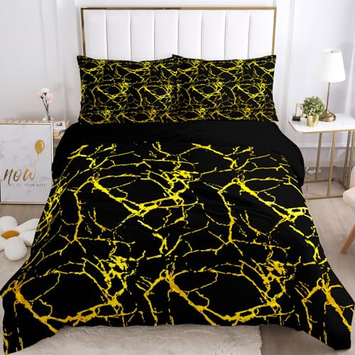 VTRXEG Bettwäsche 200x200 Schwarz Marmor,Gold Textur Marmor Bettbezug,Weiche Kuschelige Marmor Bettwäsche Set, Mit Reißverschluss 1 Bettbezug Und 2 Kopfkissenbezug(C, 200x200cm)