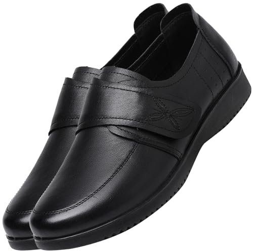AEHO Chaussures Pieds Larges Sandales de Marche orthopédiques pour diabétiques en Cuir Impermeable Chaussures Femme Pieds Larges Basket Orthopedique,Noir,40/250mm