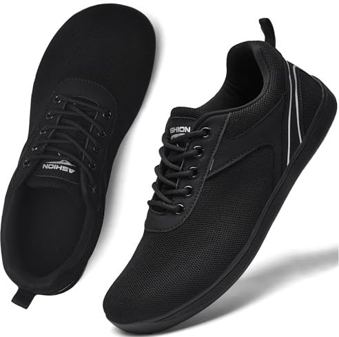 ASHION Unisex Barfußschuhe Damen Herren Barfussschuhe Breite Schuhe Walkingschuhe Traillaufschuhe Straßenlaufschuhe,All Schwarz 40 EU