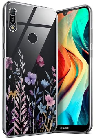 Kaywzo Cover per Huawei Y6 2019/Y6 Prime 2019,Custodia in Trasparente TPU con Modello del Modelli di Fiori Colorati,Ultra Sottile Donna Silicone Phone Protezione Case Cover-4