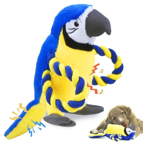 YONLIT Upgraded Bird Dog Squeak Toys Tug of War Squeaky Parrot Dog Toys with Strong Pull Rope, Superior Crinkle Paper and Big Squeaker Interactive Plush Chew Toys for Small, Medium, and Large Dogs