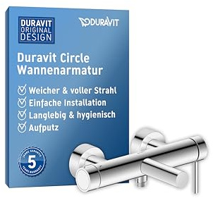 Duravit Circle Wannenarmatur Aufputz für 2 Verbraucher mit Umstellventil, Wannenthermostat mit Keramikmischsystem, Chrom