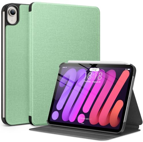 DTTO Case for iPad Mini 7/6, 8.3 Inch Fabric Texture Hard Back Cover with Auto Wake/Sleep, Supports Apple Pencil Charging, Matcha Green