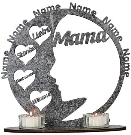 Waluna® Lebensbaum Mama Geschenk zu Weihnachten Geschenk Teelichthalter personalisiert mit bis zu 6 Namen Familienbaum zum Muttertag Stammbaum mit Kerzen in 12 Farben Tischdeko