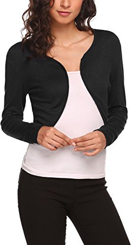 Hotouch Bolero Donna Elegante Coprispalle Giacca Corta con Spalla Maniche Lunghe Cardigan Leggero Shrug con Bottone Estivo Casual Cardigan Nero L
