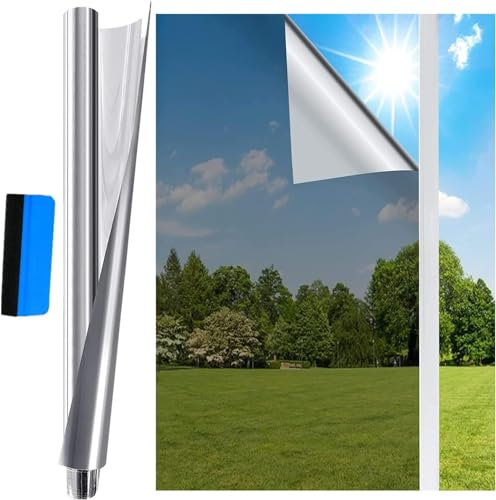 Fyuein® Film miroir, autocollant, protection solaire, pour fenêtre intérieure et extérieure, protection contre les UV, réfléchissant, sans résidus, pour bureau et maison, argenté, 40 x 200 cm