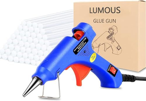GILORRA Hot Glue Gun 20W, UK Plug Mini Heats Up Glue Gun for Crafts, Hobby, Home Repairs, Fabric, Wood, Glass, Card, ON-Off Switch for DIY Arts (Glue Gun 20W Blue)