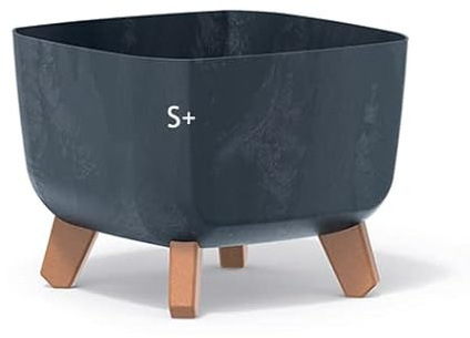 MELTOM Blumentopf mit Füßen Eckig 23 x 23 cm H 19 cm Beton Anthrazit | Quadratische Schale auf 4 Standbeinen in Holzoptik · fester Zwischenboden · ohne Abflussloch · 6 Liter · Innen & Außen