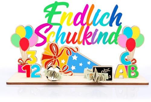 TGFIX Endlich Schulkind Geldgeschenk Holz Einschulung Geld Geschenk Kreative Schulanfang Geschenke mit 123 ABC Zuckertüte Schultüte Füllung Einschulungsgeschenke für Junge Mädchen Tischdeko