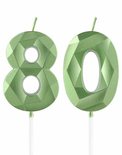 Grüne Kerzen zum 80th Geburtstag, 3D Grüne Zahl 80 Kerze für Kuchen, Frauen Männer 80th Geburtstag Dekorationen, Grüne Kuchendekorationen, Grüne Kerze Kuchen für Geburtstagsfeier Hochzeitstag