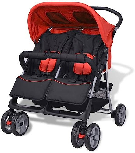 Willood Geschwisterwagen Tandem Kinderwagen Zwillingskinderwagen Stahl Rot und Schwarz