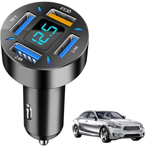 1/5 Piezas Adaptador De Cargador De Coche USB C - 4 Puertos 66 W PD QC3.0 Cargador Rápido USB De Metal para Coche con Voltímetro | Cargador De Teléfono para Coche, Adaptador De Carga Rápida Tipo C P