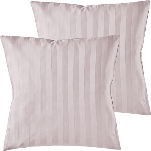 Pure Label 2er Set Mako Satin Damast Streifen Kissenbezüge 40x40 cm aus 100% Baumwolle in rosa| Traumhaft weiche Deko Kissen passend zu unseren Bettwäsche Sets