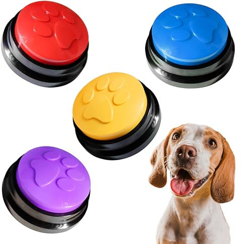 ZENOVA PETS Talking Dog Paw Button Boutons de Dressage pour Chien enregistrables Parlant Pet Starter Set pour la Communication Jouets et Accessoires pour Chien Lot de 4