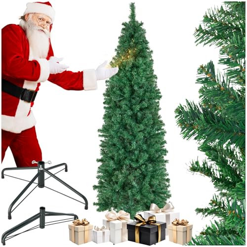 tectake® Albero di Natale Artificiale, Albero di Natale Realistico con Aghi in PVC, Albero Natale con Supporto in Legno, Ideale per Decorazioni Casa Moderna - Verde, 180 cm / 736 punte
