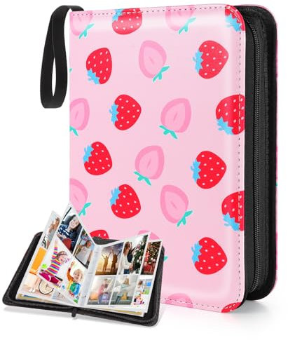CLOKORIA Sammelalbum für Karten,Sammelkarten Album mit 4 Taschen,Halten von 440 Karten,55 Abnehmbare Hüllen,PU Tragbar Wasserdicht Karten Halter Heft für Mädchen (Erdbeerpfirsich)