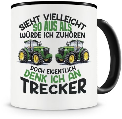 Samunshi® Traktor Tasse mit Spruch Sieht vielleicht so aus Trecker Grün Geschenk für Landwirtschafts Fans und Landwirte Kaffeetasse Trecker Tassen zum Geburtstag 300ml schwarz