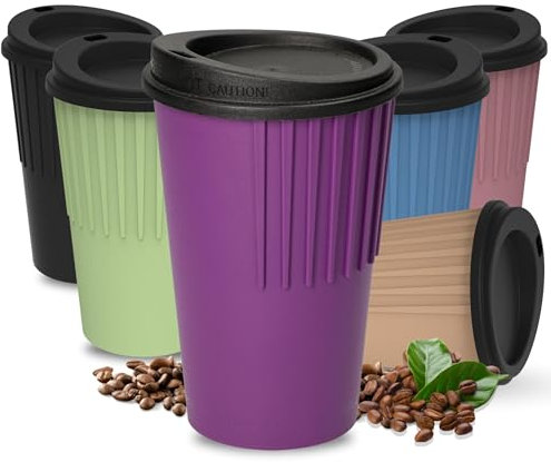Personalisierter Kaffeebecher to go 300 ml - Becher mit Deckel & Riffel-Optik als Hitzeschutz - Trinkbecher BPA-frei - Made in Germany Travel Mug fürs Büro, Auto & Uni, Farbe:brombeere/schwarz