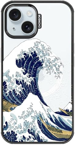 MOSNOVO for iPhone 15 Case, Fit for MagSafe, Military-Grade Drop Protection, Shockproof Bumper, Aesthetic Magnetic Phone Case for iPhone 15, Great Wave/Black