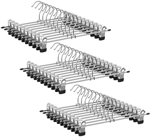 SONGMICS Cintres pour Pantalonen Métal, Lot de 30, avec 2 Pinces Amovibles, Longueur 31 cm, pour Jupe, Grande Capacité de Charge, Finition Chromée, Argent Métallique et Noir d'encre CRI003E30