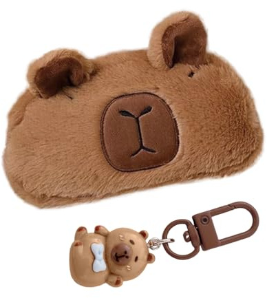 GTYHH 1 Capybara-Federmäppchen, 1 Harz-Anhänger, Niedliches Cartoon-Plüsch-Federmäppchen, Kreatives Capybara-Geschenk, Schreibwarentasche Für Studenten